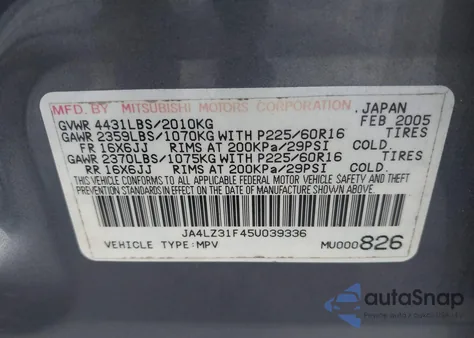 2005 Mitsubishi Outlander Ls from USA, damaged, VIN JA4LZ31F45U039336